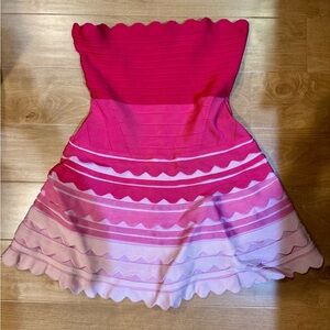 Herve Leger Hot Pink to Magenta Ombre Strapless Bandage Dress